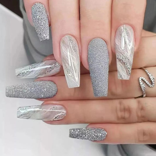 Silver Gradient Glitter Press-on Nails