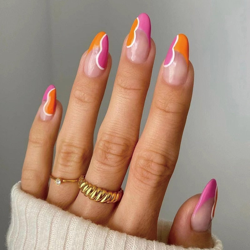 Pink and Orange Press-on Nails