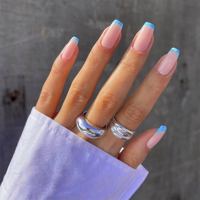 Blue Classic French Tip Press-on Nails